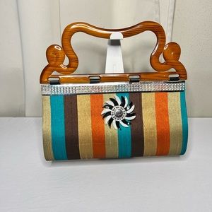 Vintage Hard Shell Purse with Wooden Handle